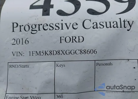 2016 Ford Explorer Xlt из США, поврежденный, VIN 1FM5K8D8XGGC88606